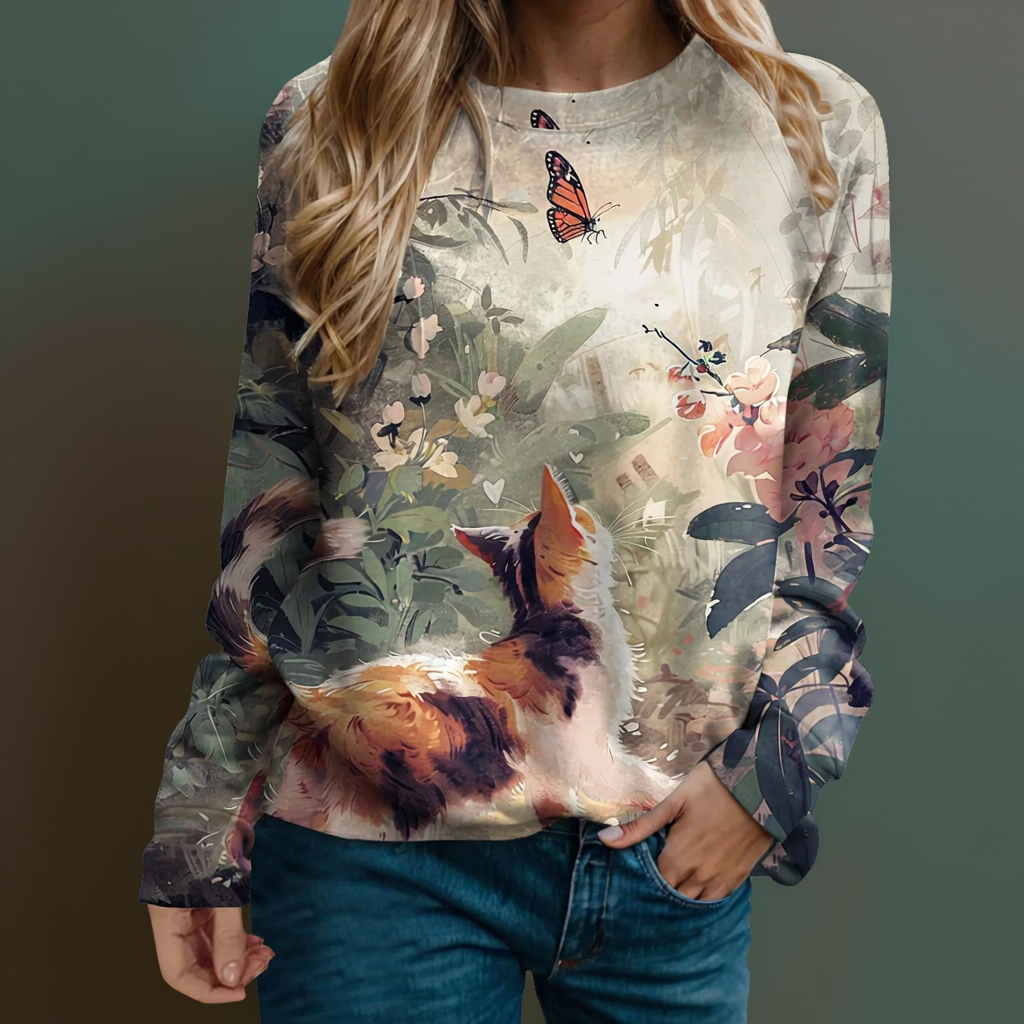 Cute Cat Sweatshirts for Women – Funny Graphic Crewneck Oversized Sweaters