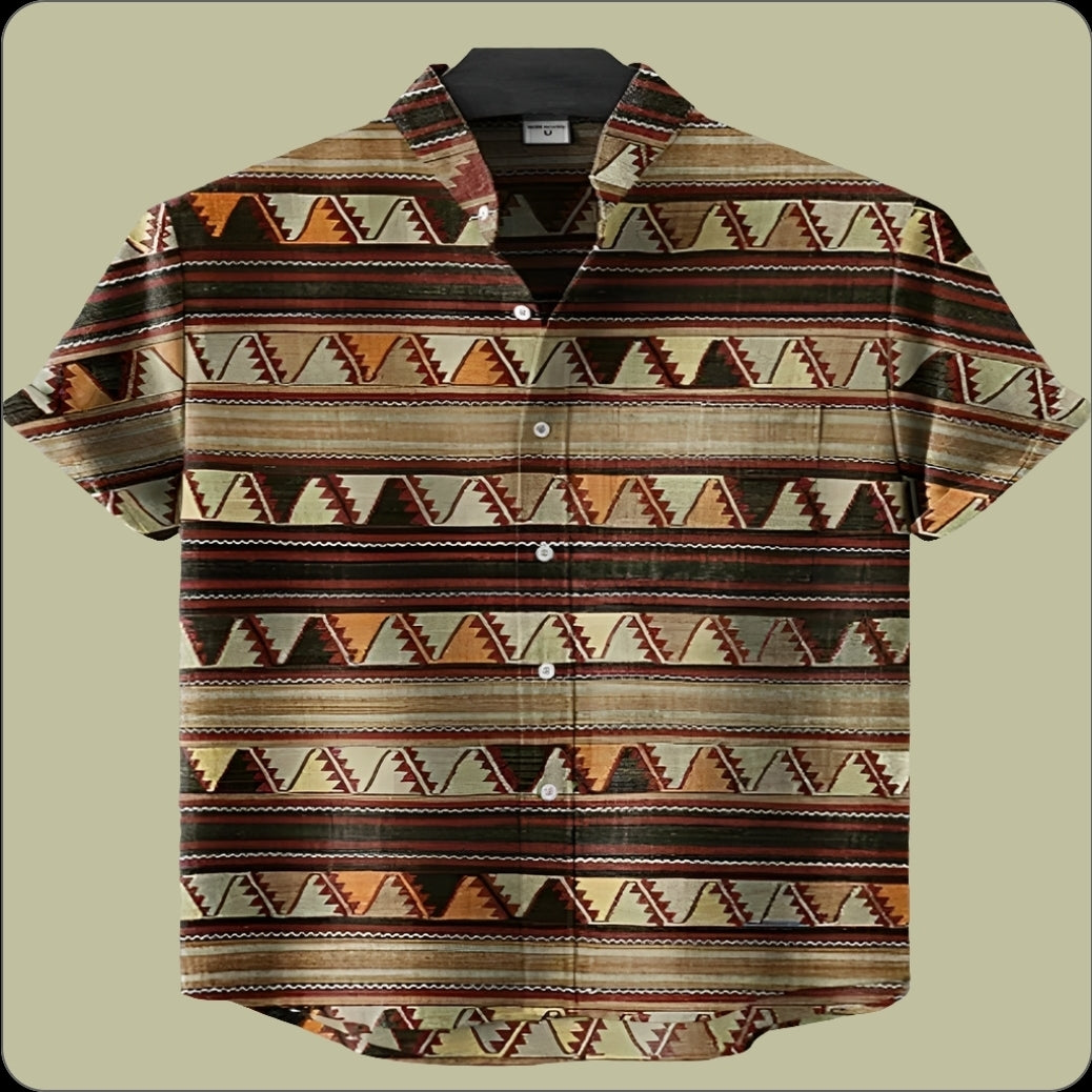 Brown Tribal Stripe Pattern Men’s Travel Shirt