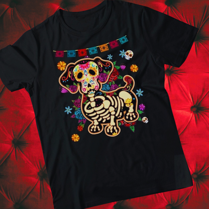 Skull Mexican Dachshund Bone T-Shirt – Funny Day of the Dead Halloween Streetwear | Unisex Cotton Casual T-Shirt