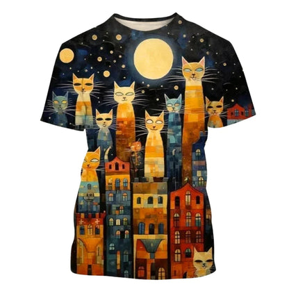 2.Funny Cute Cat 3D Print T-Shirt - Unisex Harajuku Streetwear, Summer Casual Top, Breathable & Quick Dry