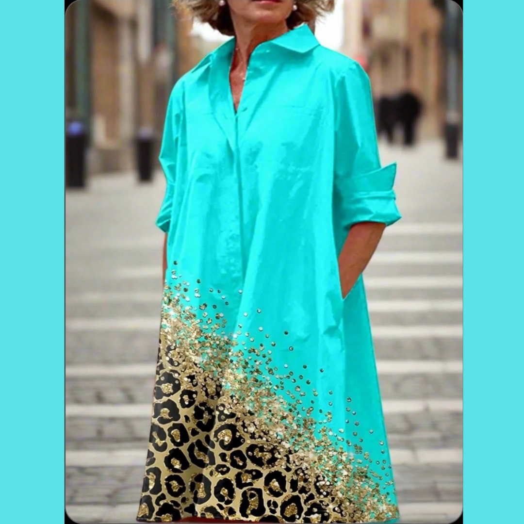 S-5XL Women's Summer Shirt Dress – Loose Bohemian Printed Maxi Dress with Turn-Down Collar, Three-Quarter Sleeves & Geometric Patterns | Vintage-Inspired Knee-Length Party & Evening Gowns in White, Blue, Celadon & More
