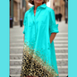 S-5XL Women's Summer Shirt Dress – Loose Bohemian Printed Maxi Dress with Turn-Down Collar, Three-Quarter Sleeves & Geometric Patterns | Vintage-Inspired Knee-Length Party & Evening Gowns in White, Blue, Celadon & More