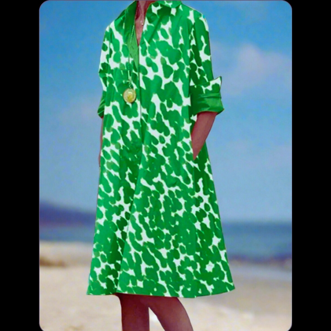 bohemian maxi dress with turn-down collar and three-quarter off-the-shoulder sleeves, perfect for summer, parties, and casual wear – available in sizes S to 5XL