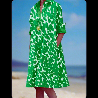 bohemian maxi dress with turn-down collar and three-quarter off-the-shoulder sleeves, perfect for summer, parties, and casual wear – available in sizes S to 5XL