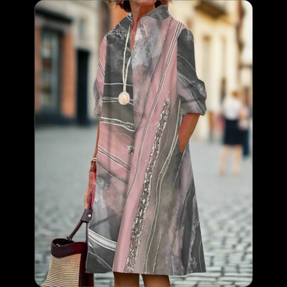 S-5XL Women's Summer Shirt Dress – Loose Bohemian Printed Maxi Dress with Turn-Down Collar, Three-Quarter Sleeves & Geometric Patterns | Vintage-Inspired Knee-Length Party & Evening Gowns in White, Blue, Celadon & More