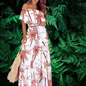 Boho Maxi Dress for Women – Off Shoulder Floral Print Long Sundress | Summer Beach Dress | Cotton Blend Floor-Length Bohemian Dress | S-XXL