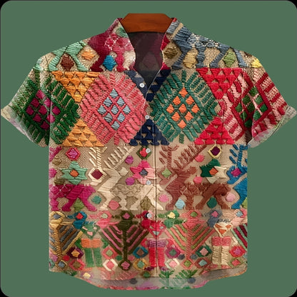 Colorful Patchwork Art Print Men’s Short Sleeve Shirt