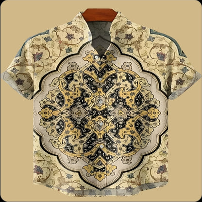 Beige & Black Tribal Mandala Print Casual Shirt for Men