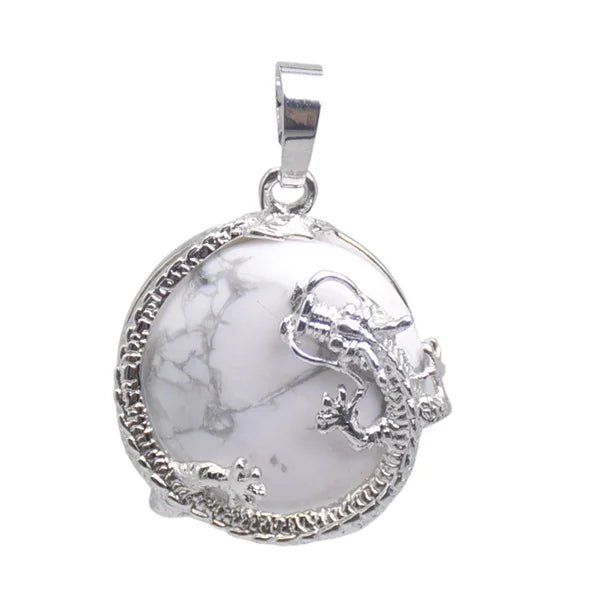 Round Semi-Precious Gemstone With Silver Dragon Design Pendants SELECTION - ALOE WINGS STORE