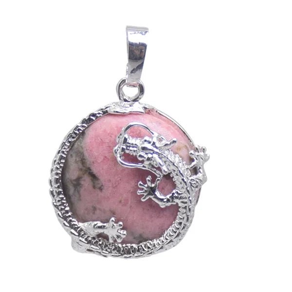 Round Semi-Precious Gemstone With Silver Dragon Design Pendants SELECTION - ALOE WINGS STORE