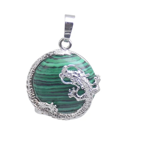 Round Semi-Precious Gemstone With Silver Dragon Design Pendants SELECTION - ALOE WINGS STORE