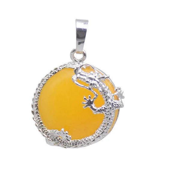 Round Semi-Precious Gemstone With Silver Dragon Design Pendants SELECTION - ALOE WINGS STORE