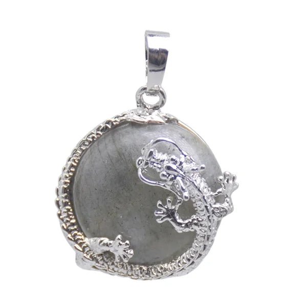 Round Semi-Precious Gemstone With Silver Dragon Design Pendants SELECTION - ALOE WINGS STORE