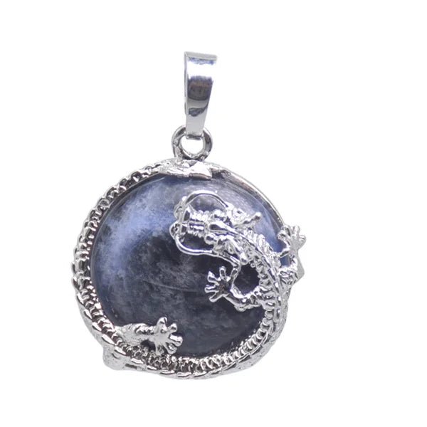 Round Semi-Precious Gemstone With Silver Dragon Design Pendants SELECTION - ALOE WINGS STORE