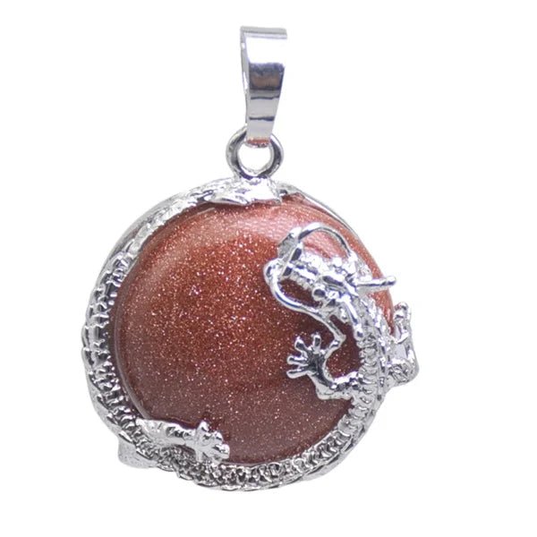 Round Semi-Precious Gemstone With Silver Dragon Design Pendants SELECTION - ALOE WINGS STORE