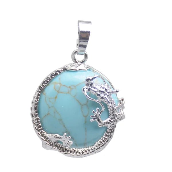 Round Semi-Precious Gemstone With Silver Dragon Design Pendants SELECTION - ALOE WINGS STORE