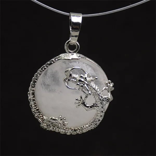 Round Semi-Precious Gemstone With Silver Dragon Design Pendants SELECTION - ALOE WINGS STORE