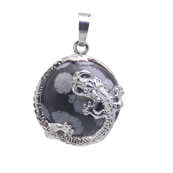 Round Semi-Precious Gemstone With Silver Dragon Design Pendants SELECTION - ALOE WINGS STORE