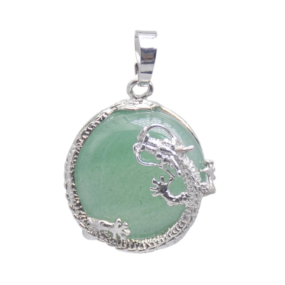 Round Semi-Precious Gemstone With Silver Dragon Design Pendants SELECTION - ALOE WINGS STORE