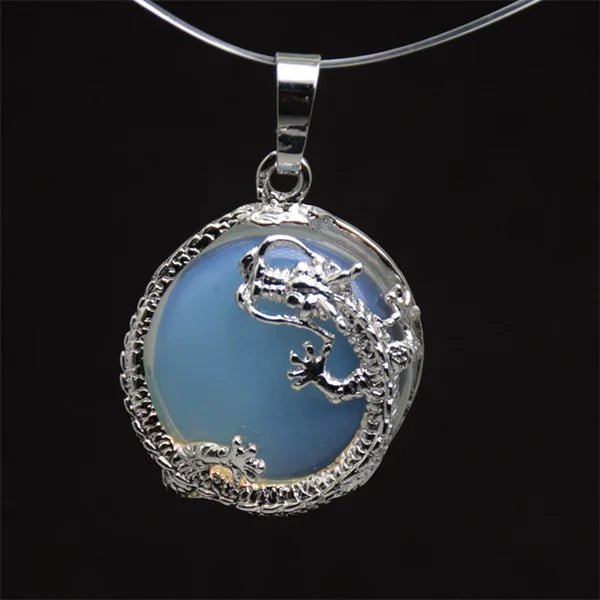 Round Semi-Precious Gemstone With Silver Dragon Design Pendants SELECTION - ALOE WINGS STORE