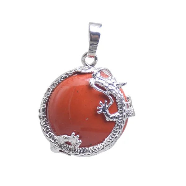 Round Semi-Precious Gemstone With Silver Dragon Design Pendants SELECTION - ALOE WINGS STORE