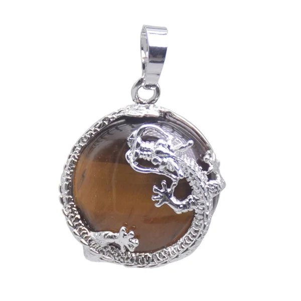 Round Semi-Precious Gemstone With Silver Dragon Design Pendants SELECTION - ALOE WINGS STORE