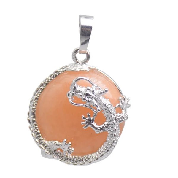 Round Semi-Precious Gemstone With Silver Dragon Design Pendants SELECTION - ALOE WINGS STORE