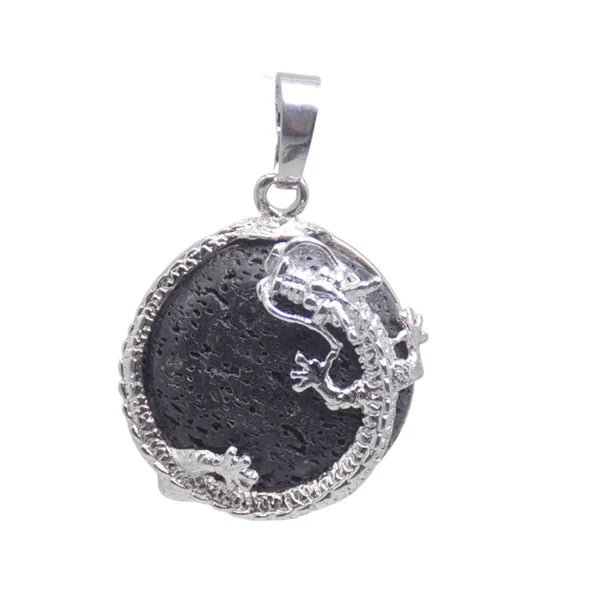 Round Semi-Precious Gemstone With Silver Dragon Design Pendants SELECTION - ALOE WINGS STORE