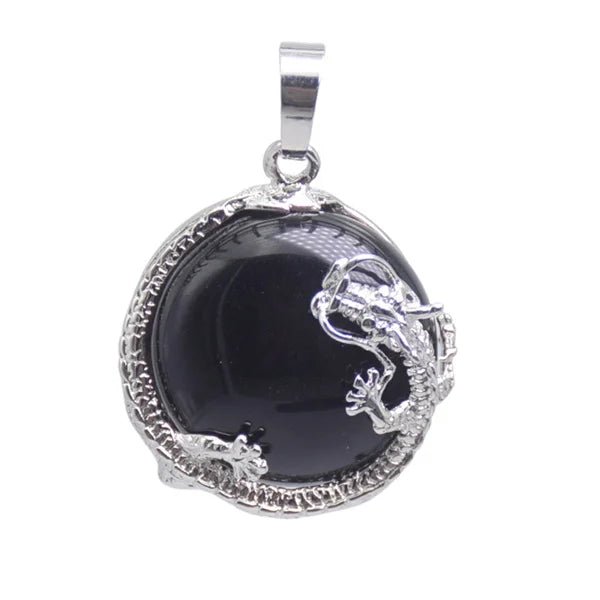 Round Semi-Precious Gemstone With Silver Dragon Design Pendants SELECTION - ALOE WINGS STORE