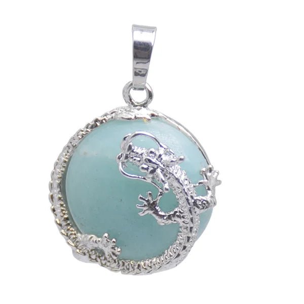 Round Semi-Precious Gemstone With Silver Dragon Design Pendants SELECTION-ALOE WINGS STORE