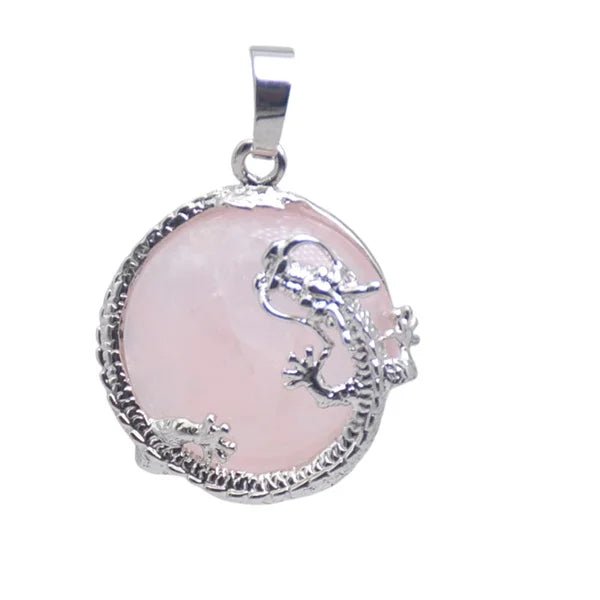 Round Semi-Precious Gemstone With Silver Dragon Design Pendants SELECTION - ALOE WINGS STORE