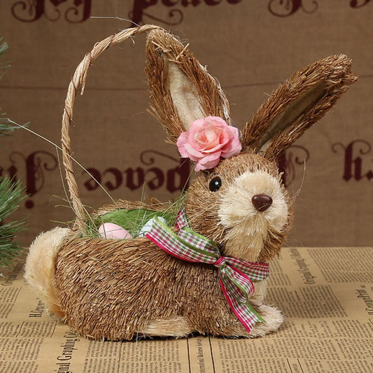 Straw Rabbit With Filled Eggs Basket Decor - ALOE WINGS STORE