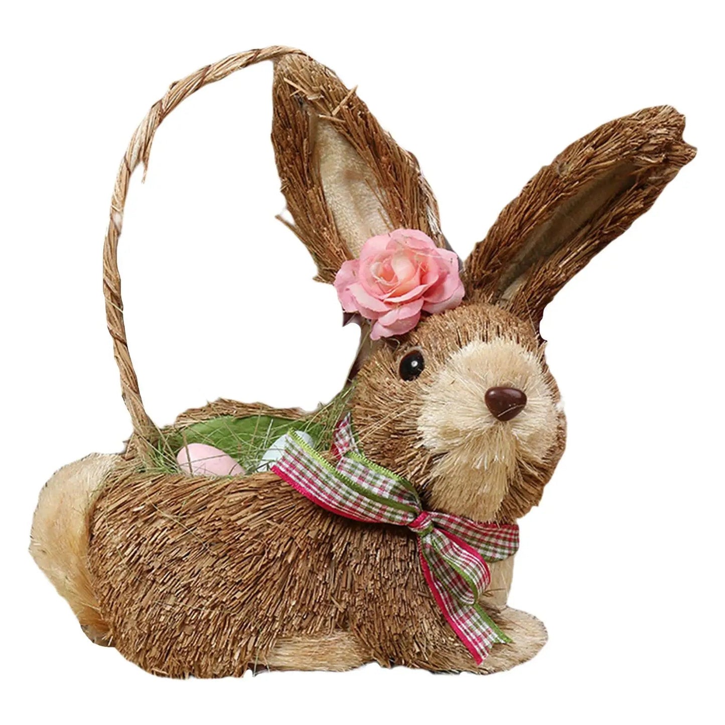 Straw Rabbit With Filled Eggs Basket Decor - ALOE WINGS STORE