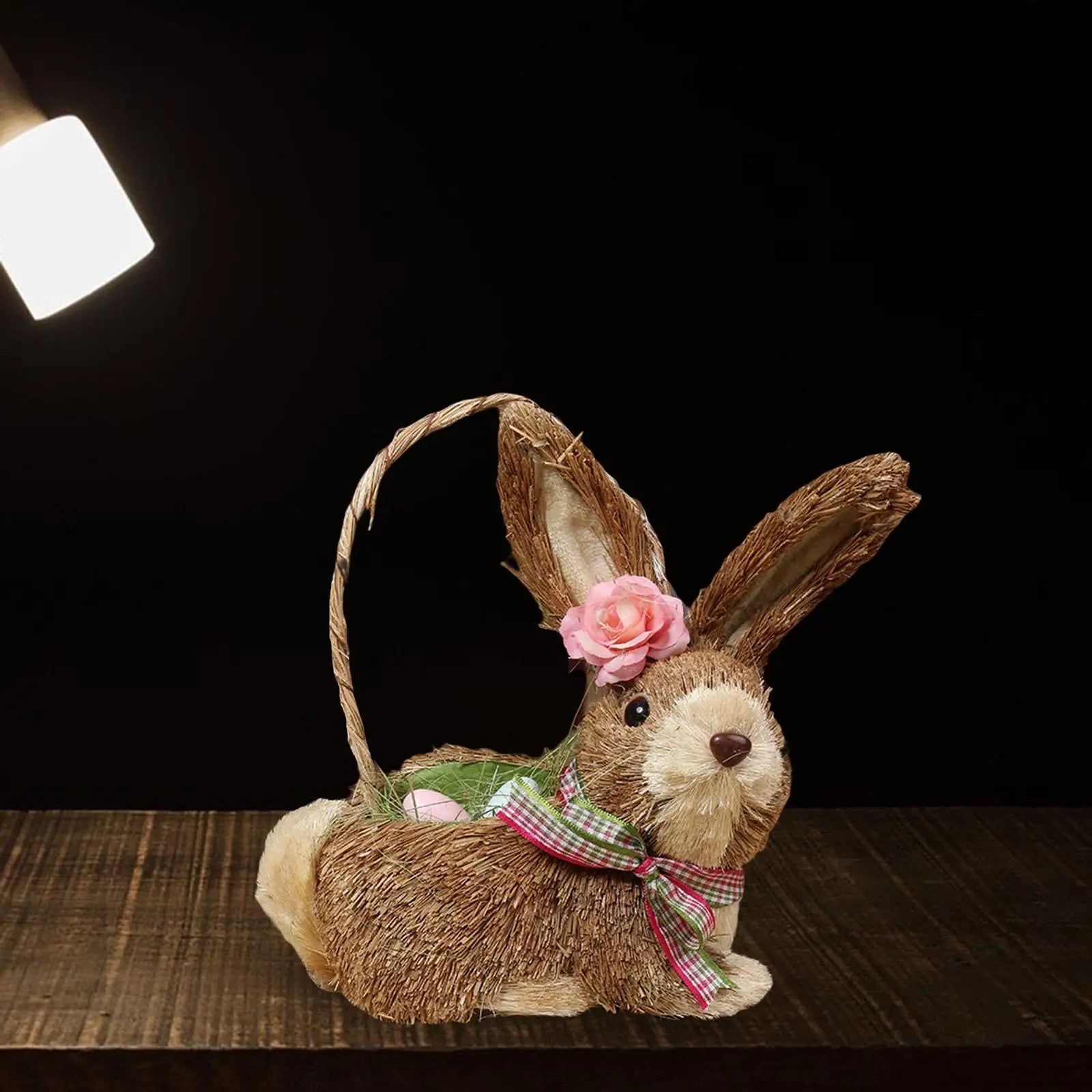 Straw Rabbit With Filled Eggs Basket Decor - ALOE WINGS STORE